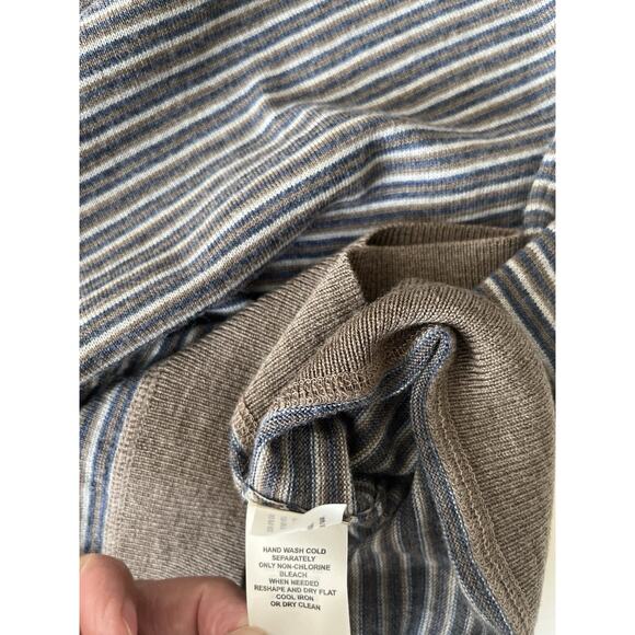 Johnnie O Virgil Merino Wool Sweater Men L Brown Striped Extra Fine Merino Wool - Picture 7 of 8